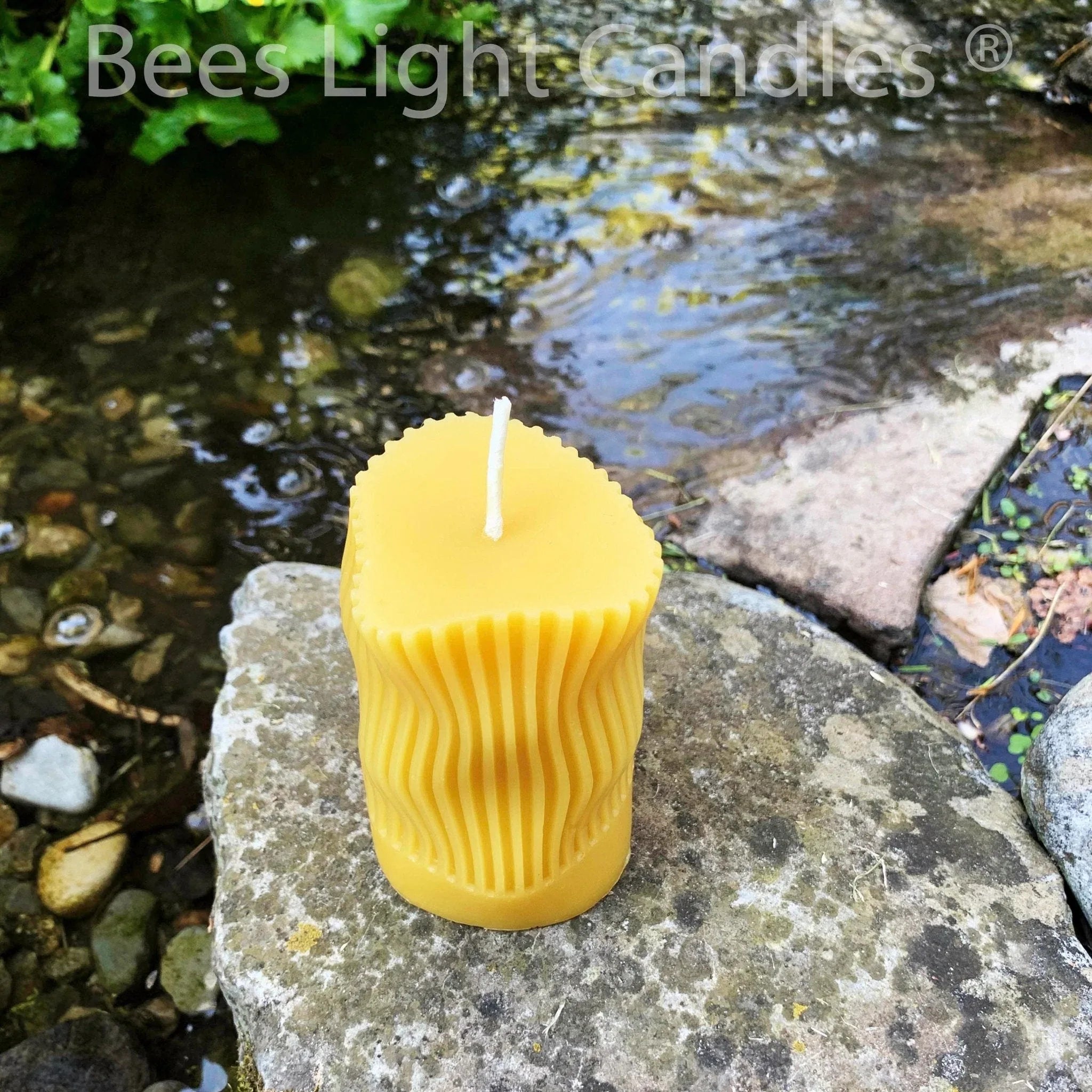 Curvy Irregular Modern Striped Beeswax Pillar Candle - BIG FRENCHIES