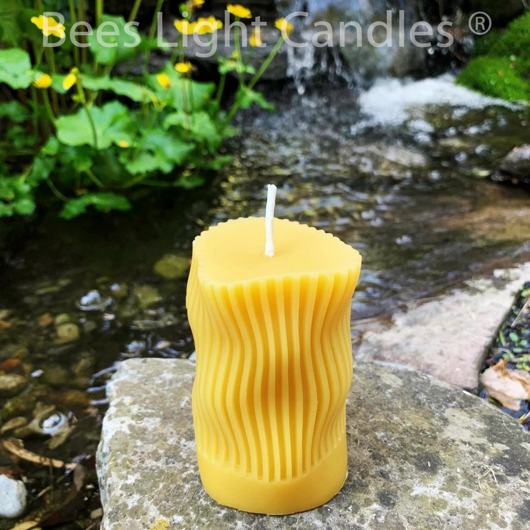 Curvy Irregular Modern Striped Beeswax Pillar Candle - BIG FRENCHIES