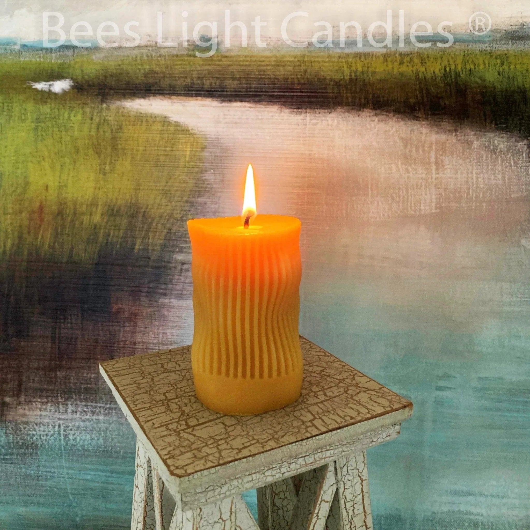 Curvy Irregular Modern Striped Beeswax Pillar Candle - BIG FRENCHIES