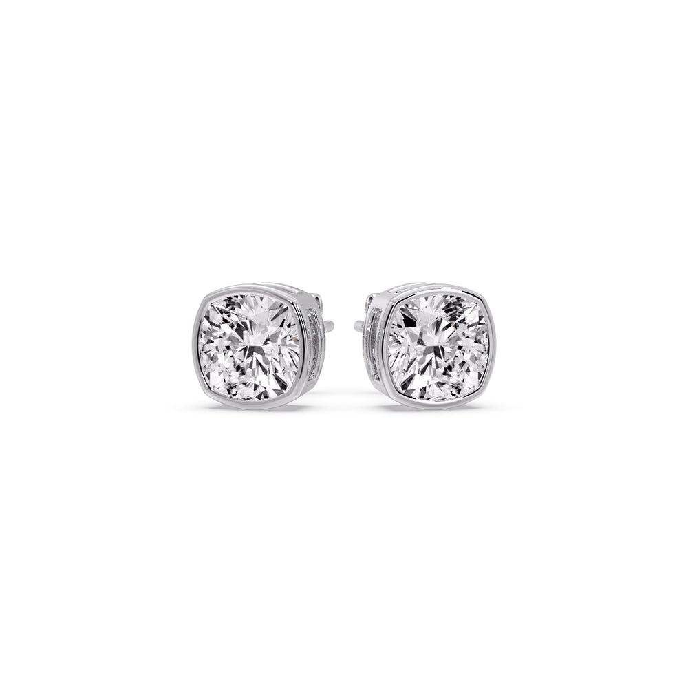 Cushion Diamond Bezel Set Solitaire Certified Stud Earrings