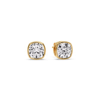Cushion Diamond Bezel Set Solitaire Certified Stud Earrings