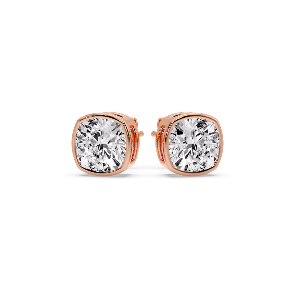 Cushion Diamond Bezel Set Solitaire Certified Stud Earrings