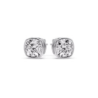 Cushion Diamond Bezel Set Solitaire Certified Stud Earrings