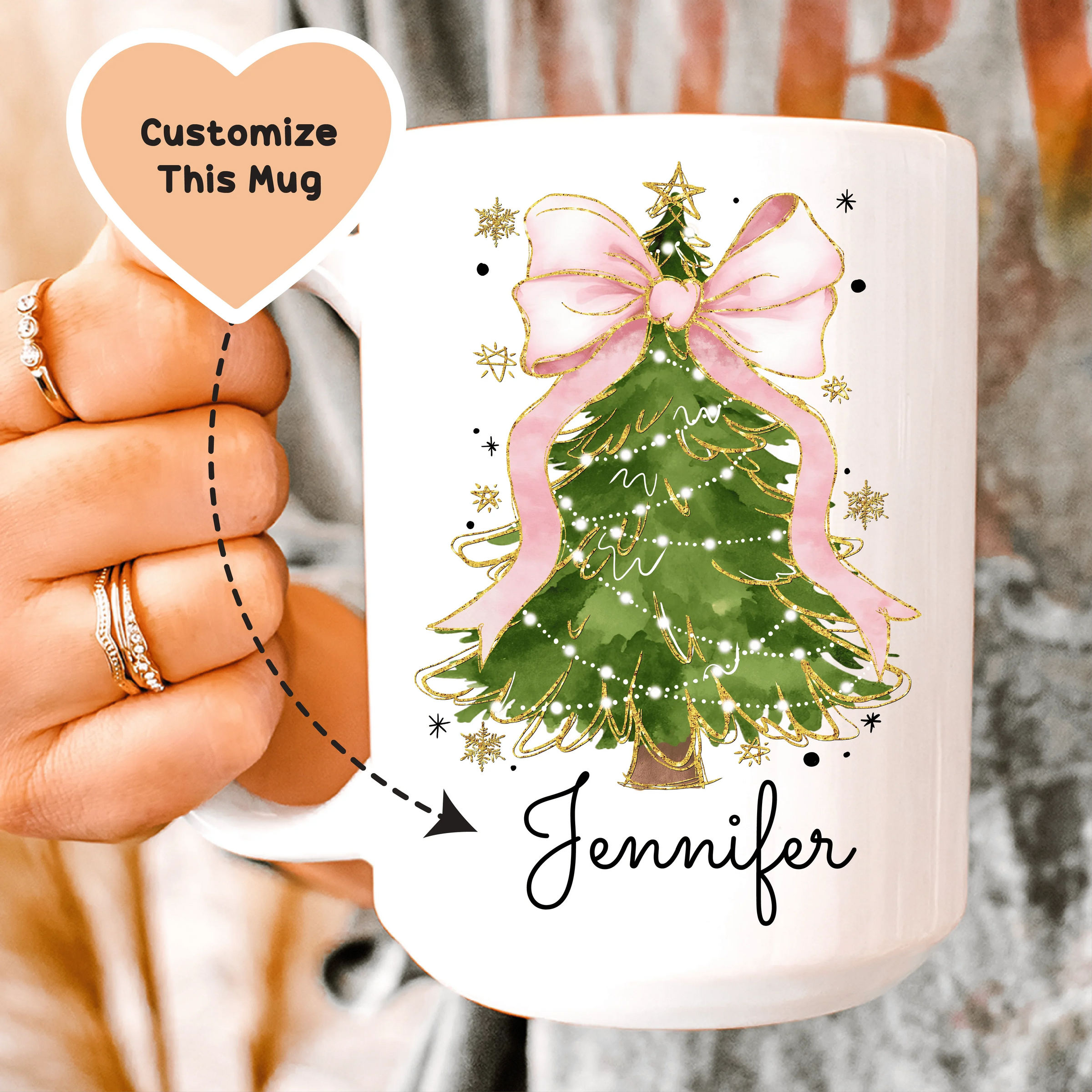 Custom Christmas Tree Bow Mug - BIG FRENCHIES