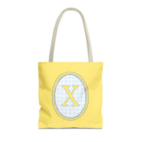 Custom Gingham Initial Tote Bag with Blue and Yellow Flowers, Cute Blue Gingham Pattern, Wildflower Retro Aesthetic Tote Bag with Letter: X - BIG FRENCHIES