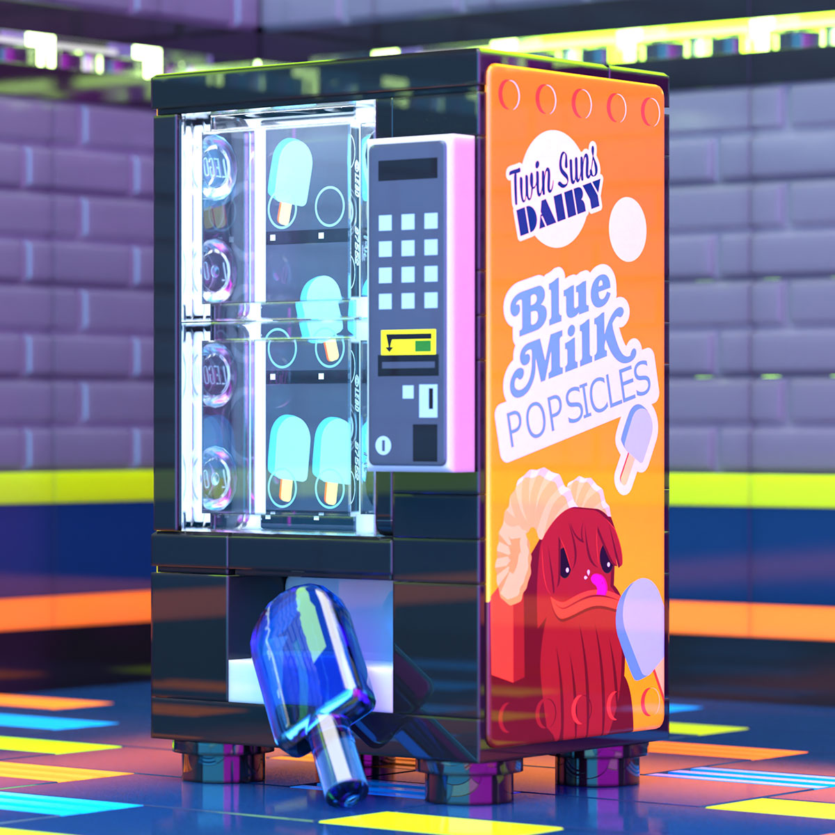 Blue Milk Popsicles Vending Machine Building Set made using LEGO parts - B3 Customs-Custom LEGO Kit-BIG FRENCHIES-B3 Customs