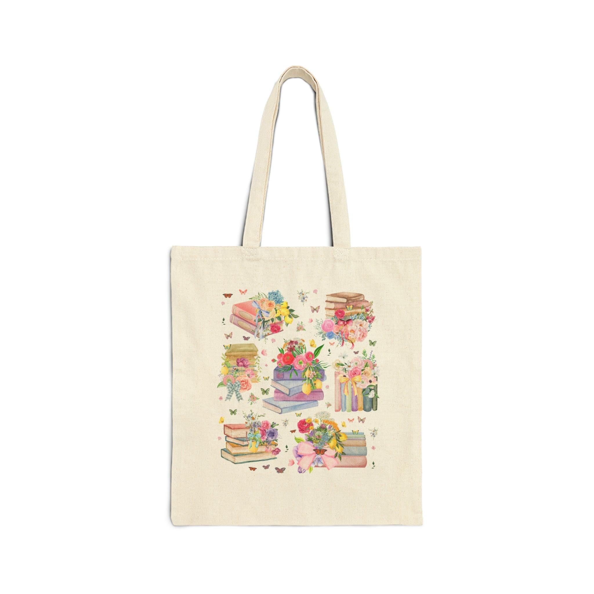 Cute Book Lover Tote Bag with Whimsical Wildflowers and Boho Butterflies - BIG FRENCHIES