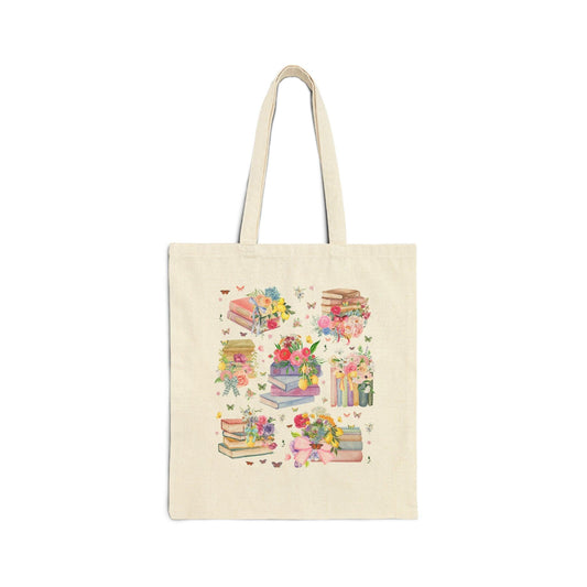 Cute Book Lover Tote Bag with Whimsical Wildflowers and Boho Butterflies - BIG FRENCHIES