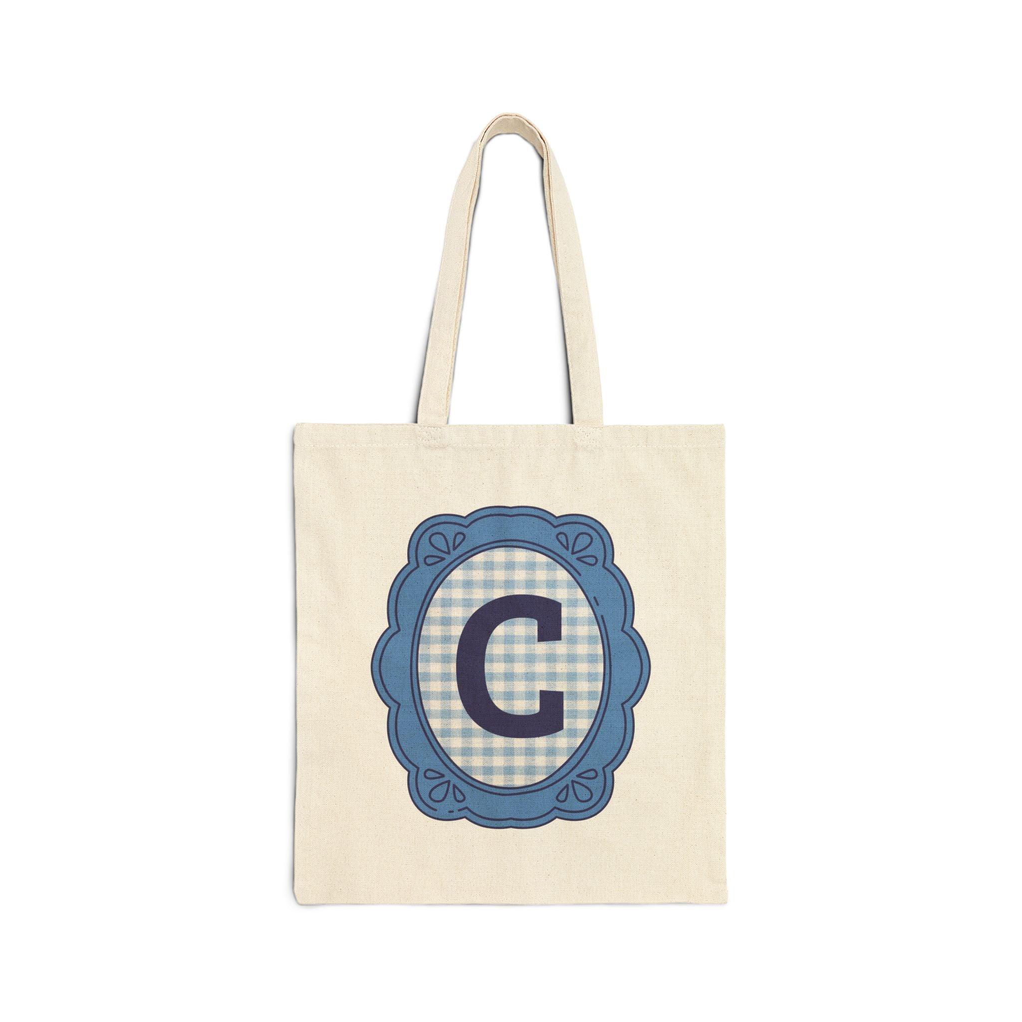 Cute Initial Tote Bag for Daughter, Gingham Birthday Present for Niece, Cousin or Sister, Pretty Matching Bachelorette Tote for Bridesmaid C - BIG FRENCHIES