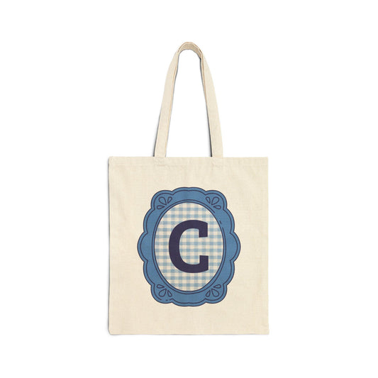 Cute Initial Tote Bag for Daughter, Gingham Birthday Present for Niece, Cousin or Sister, Pretty Matching Bachelorette Tote for Bridesmaid C - BIG FRENCHIES