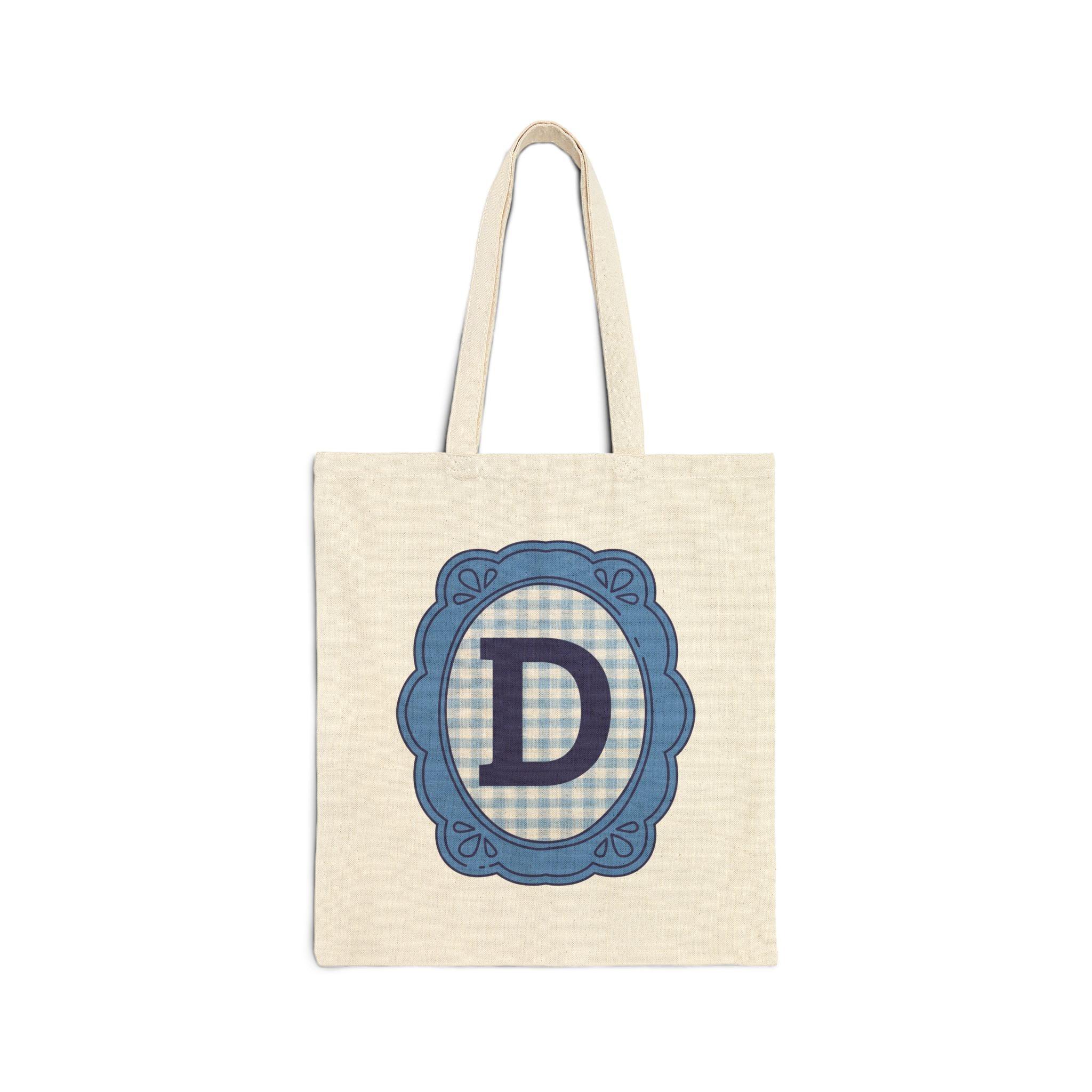 Cute Initial Tote Bag for Daughter, Gingham Birthday Present for Niece, Cousin or Sister, Pretty Matching Bachelorette Tote for Bridesmaid D - BIG FRENCHIES