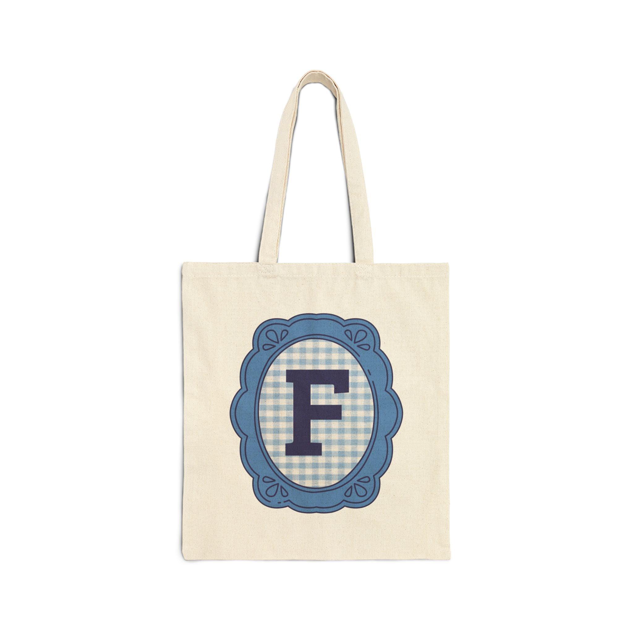 Cute Initial Tote Bag for Daughter, Gingham Birthday Present for Niece, Cousin or Sister, Pretty Matching Bachelorette Tote for Bridesmaid F - BIG FRENCHIES