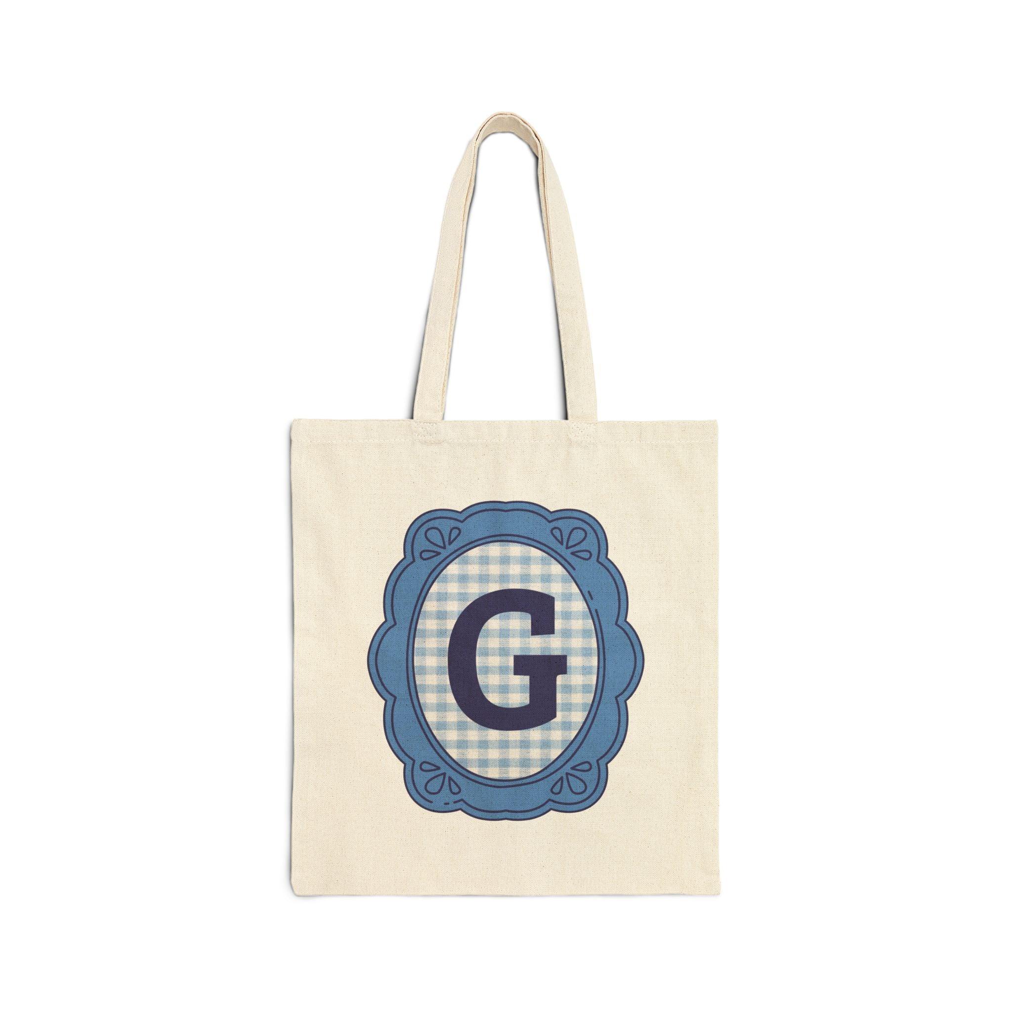 Cute Initial Tote Bag for Daughter, Gingham Birthday Present for Niece, Cousin or Sister, Pretty Matching Bachelorette Tote for Bridesmaid G - BIG FRENCHIES