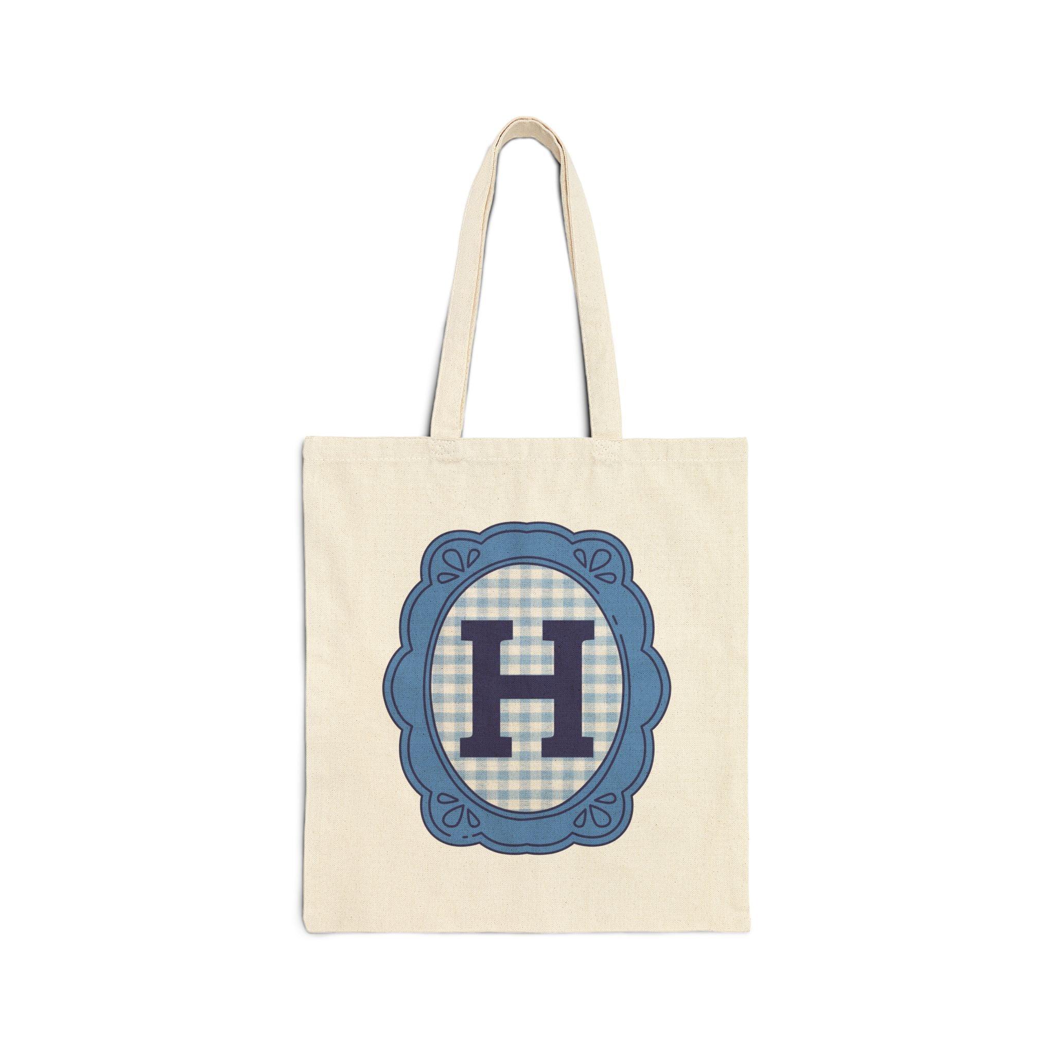Cute Initial Tote Bag for Daughter, Gingham Birthday Present for Niece, Cousin or Sister, Pretty Matching Bachelorette Tote for Bridesmaid H - BIG FRENCHIES