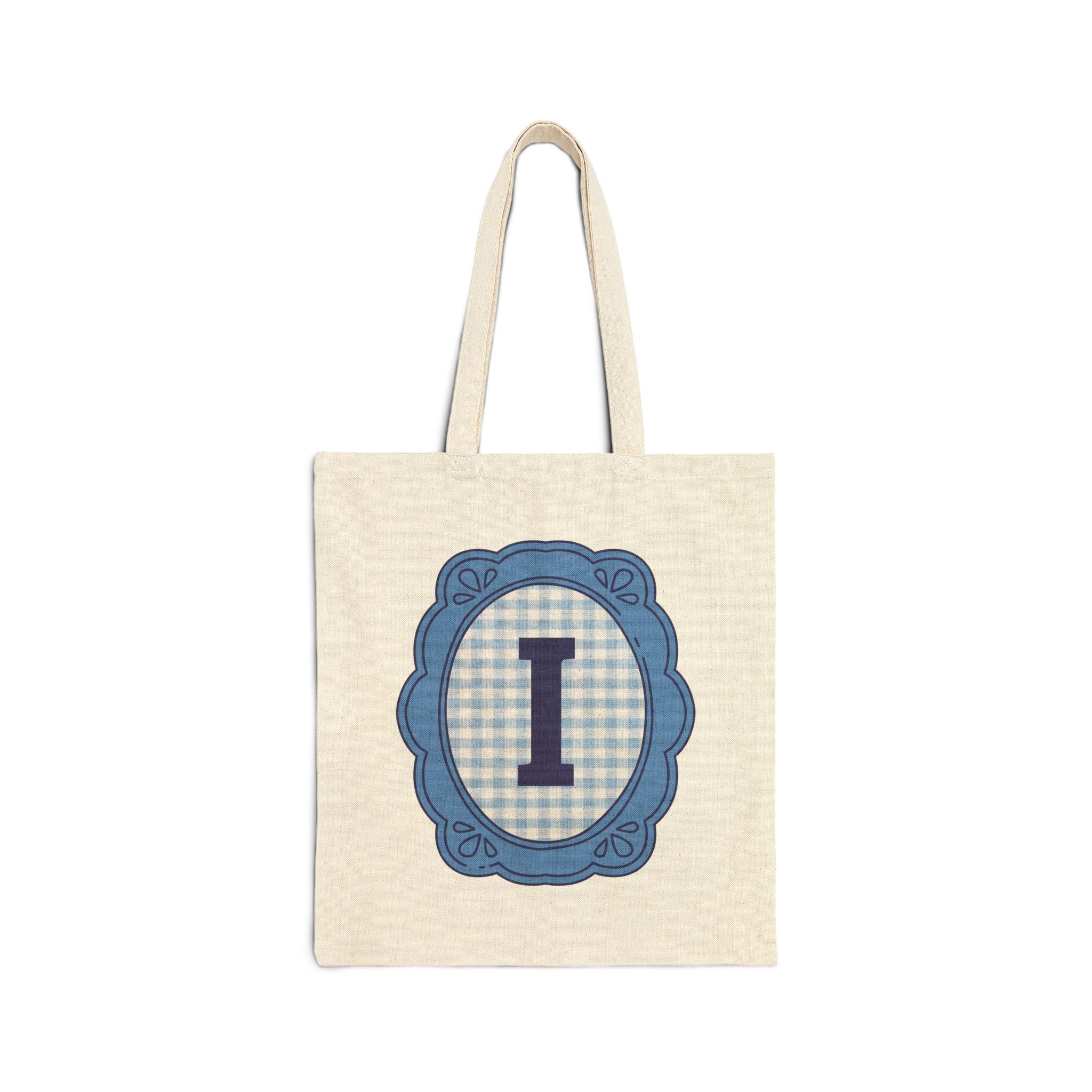 Cute Initial Tote Bag for Daughter, Gingham Birthday Present for Niece, Cousin or Sister, Pretty Matching Bachelorette Tote for Bridesmaid I - BIG FRENCHIES