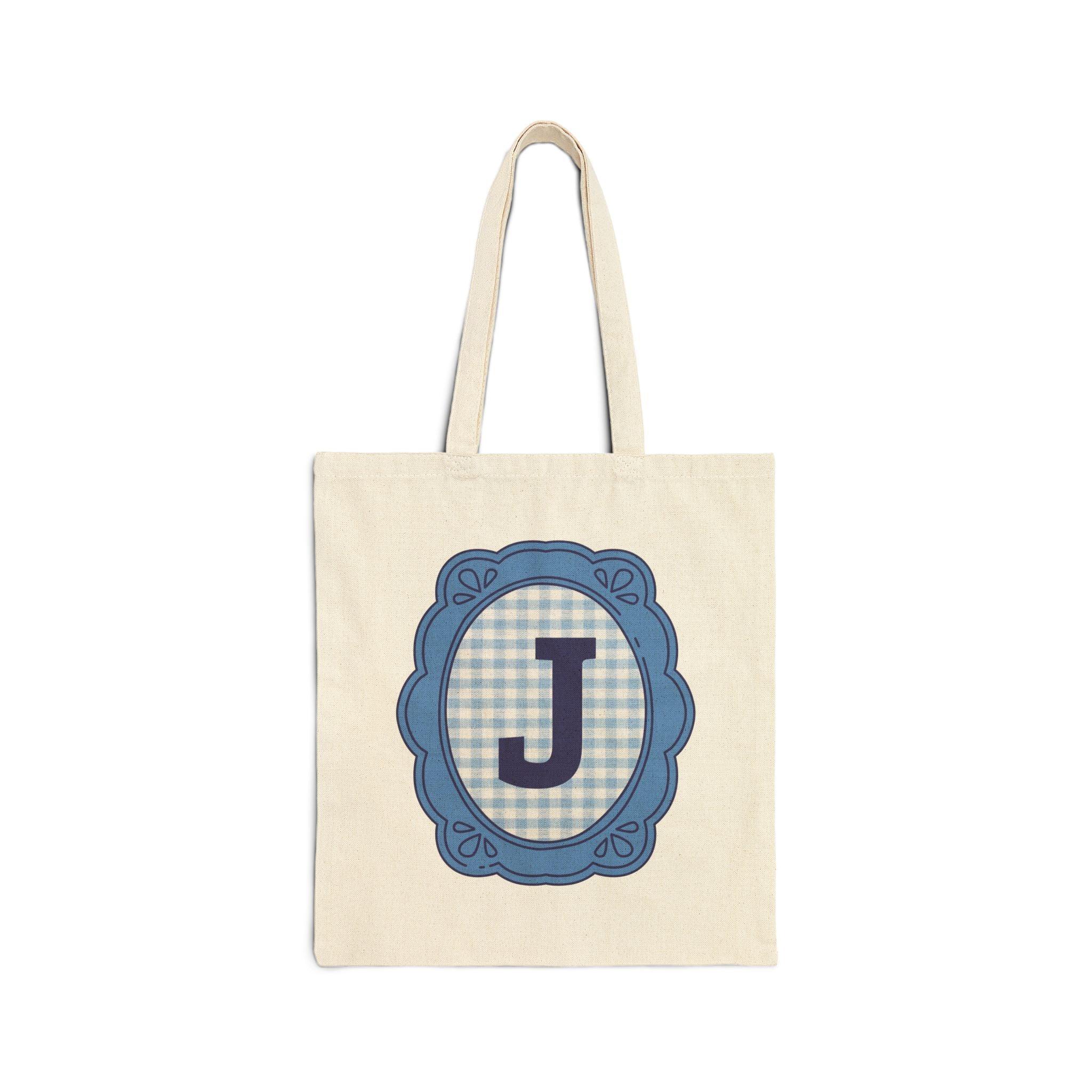 Cute Initial Tote Bag for Daughter, Gingham Birthday Present for Niece, Cousin or Sister, Pretty Matching Bachelorette Tote for Bridesmaid J - BIG FRENCHIES