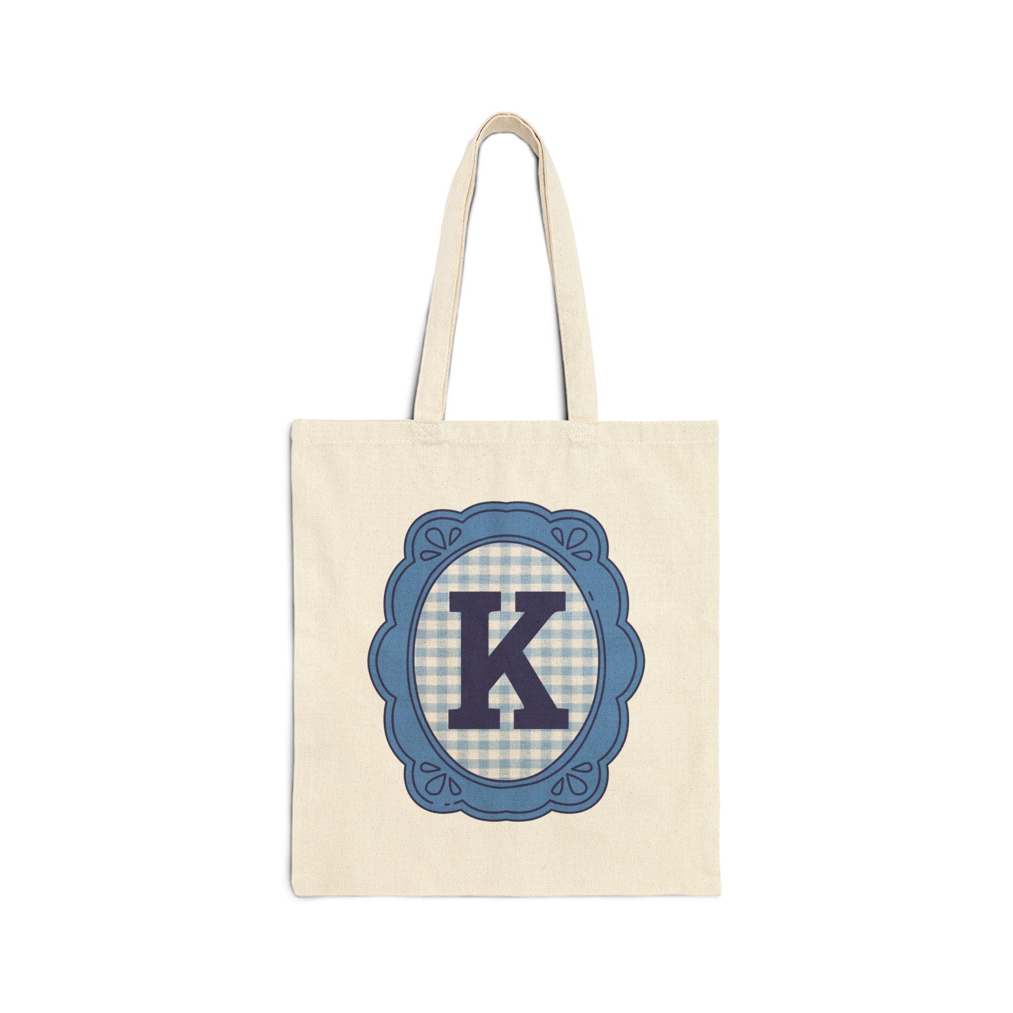 Cute Initial Tote Bag for Daughter, Gingham Birthday Present for Niece, Cousin or Sister, Pretty Matching Bachelorette Tote for Bridesmaid K - BIG FRENCHIES