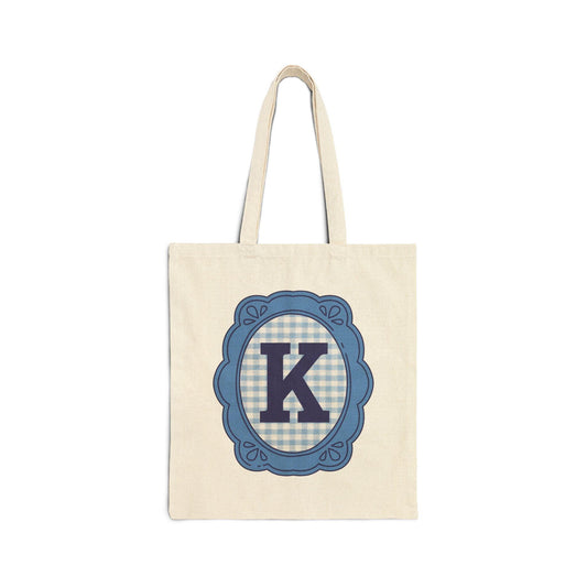 Cute Initial Tote Bag for Daughter, Gingham Birthday Present for Niece, Cousin or Sister, Pretty Matching Bachelorette Tote for Bridesmaid K - BIG FRENCHIES