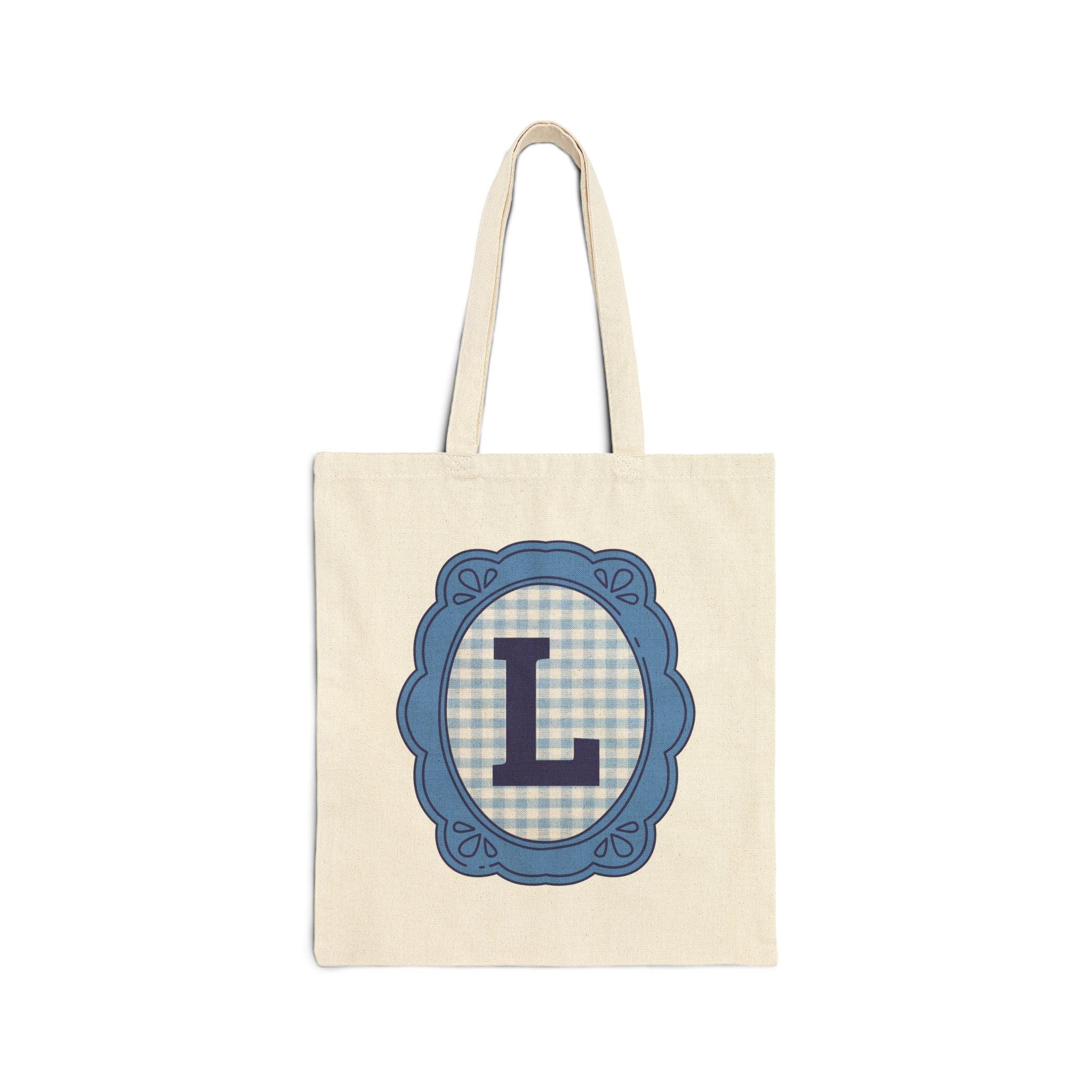 Cute Initial Tote Bag for Daughter, Gingham Birthday Present for Niece, Cousin or Sister, Pretty Matching Bachelorette Tote for Bridesmaid L - BIG FRENCHIES