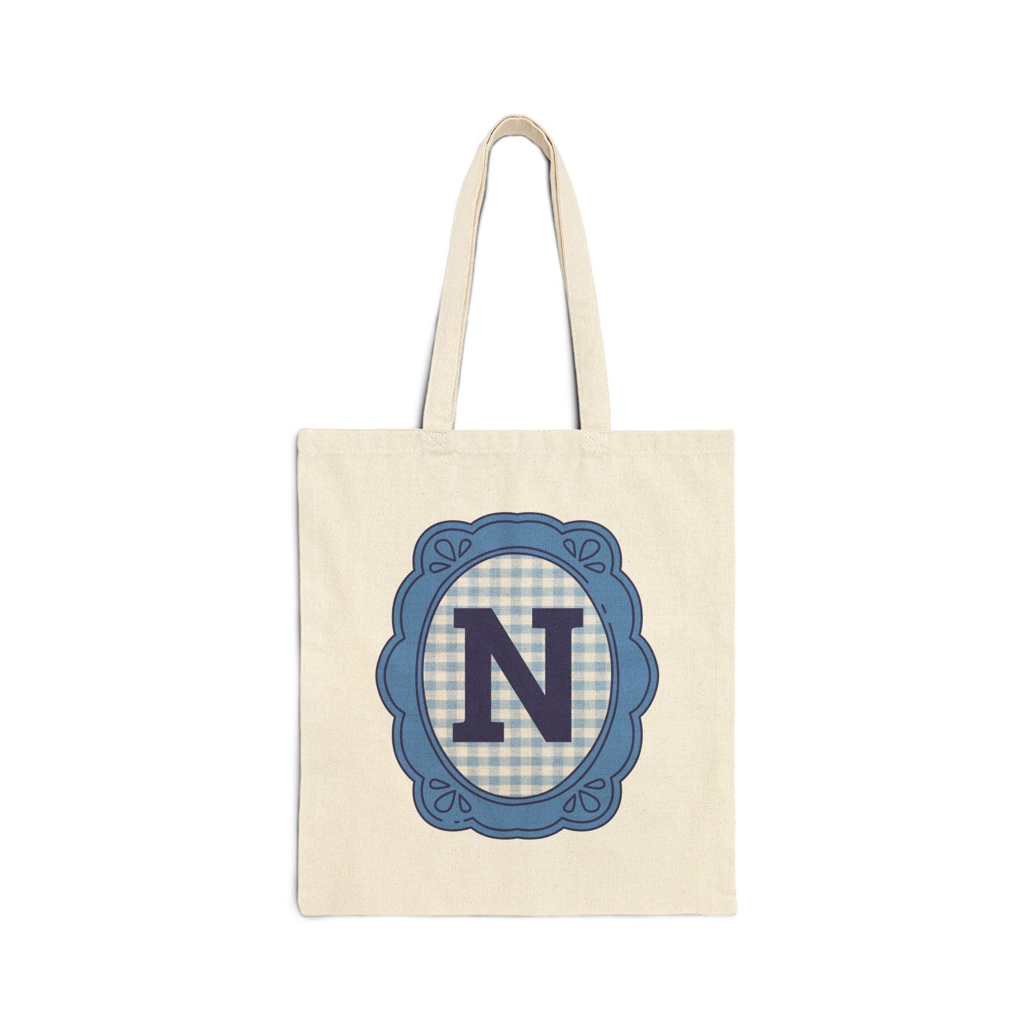 Cute Initial Tote Bag for Daughter, Gingham Birthday Present for Niece, Cousin or Sister, Pretty Matching Bachelorette Tote for Bridesmaid N - BIG FRENCHIES