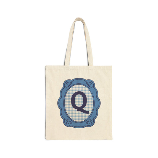 Cute Initial Tote Bag for Daughter, Gingham Birthday Present for Niece, Cousin or Sister, Pretty Matching Bachelorette Tote for Bridesmaid Q - BIG FRENCHIES