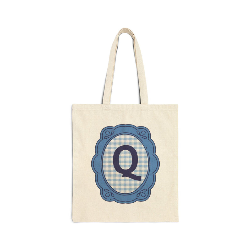 Cute Initial Tote Bag for Daughter, Gingham Birthday Present for Niece, Cousin or Sister, Pretty Matching Bachelorette Tote for Bridesmaid Q - BIG FRENCHIES