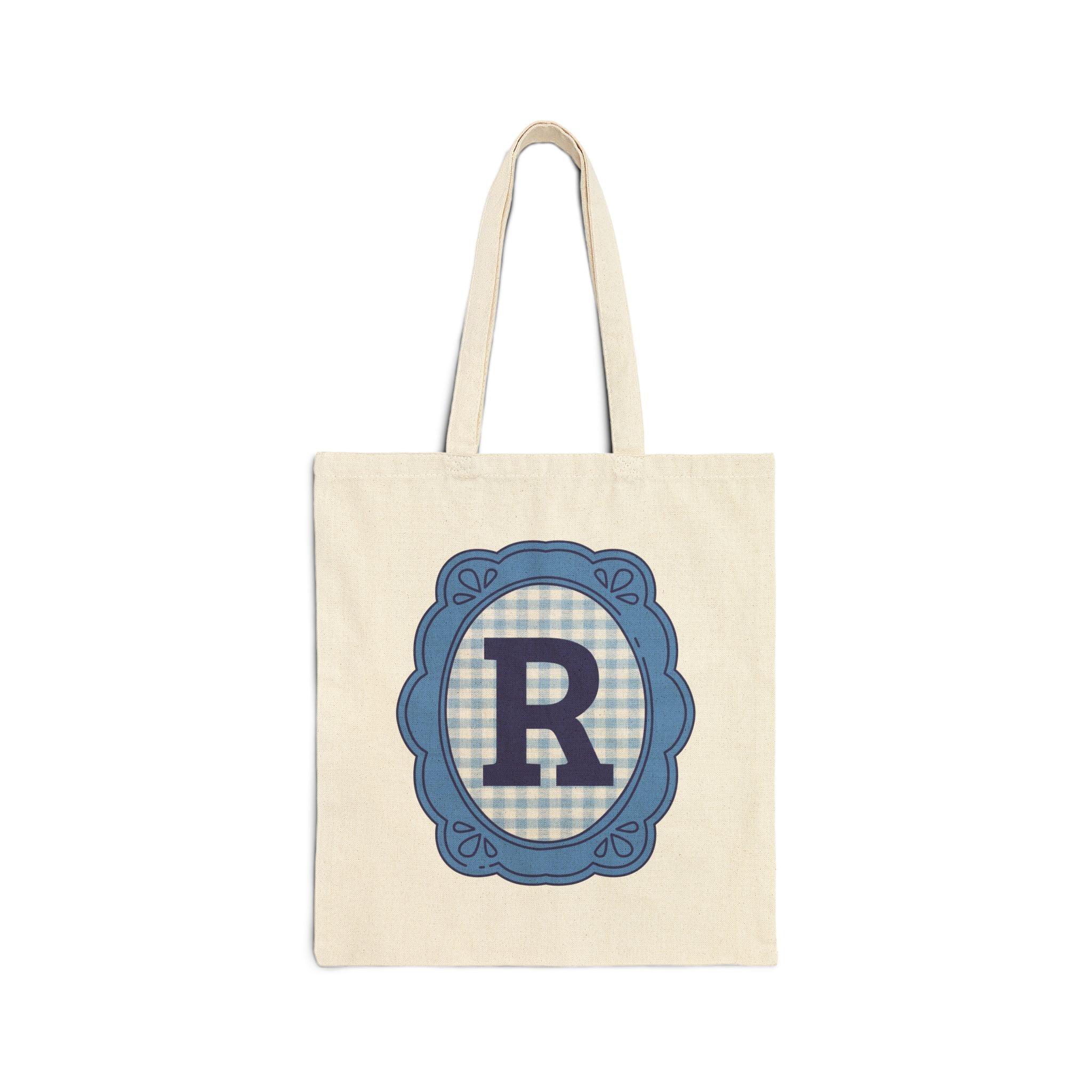 Cute Initial Tote Bag for Daughter, Gingham Birthday Present for Niece, Cousin or Sister, Pretty Matching Bachelorette Tote for Bridesmaid R - BIG FRENCHIES