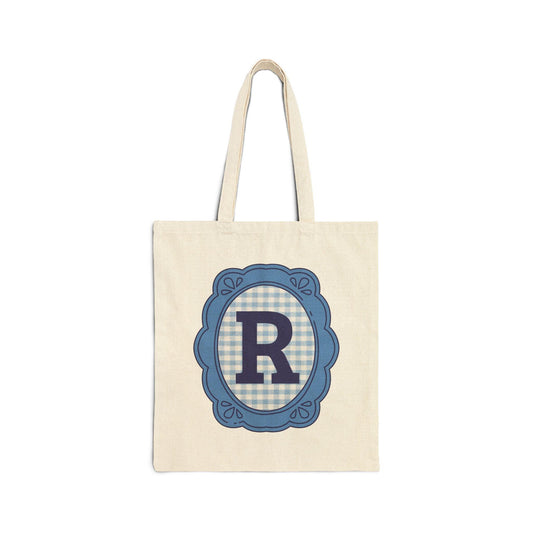 Cute Initial Tote Bag for Daughter, Gingham Birthday Present for Niece, Cousin or Sister, Pretty Matching Bachelorette Tote for Bridesmaid R - BIG FRENCHIES