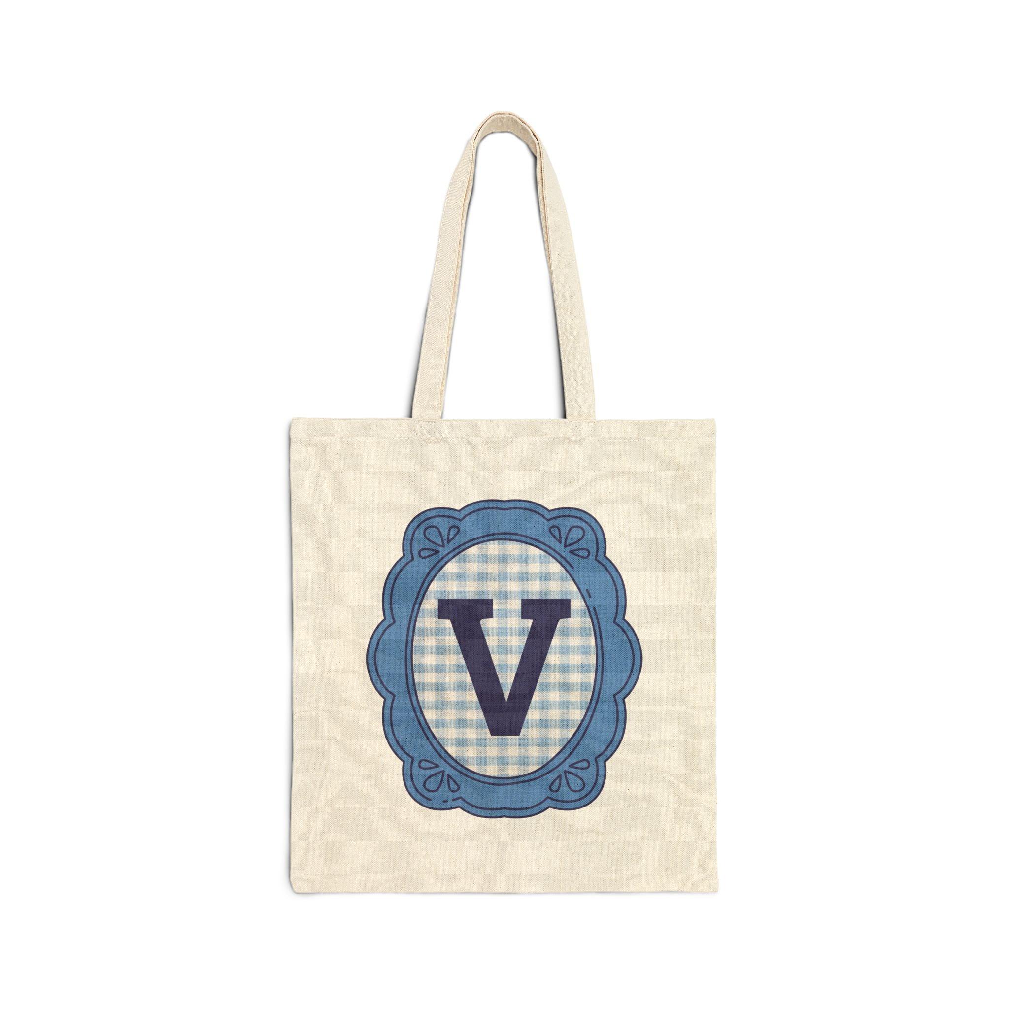 Cute Initial Tote Bag for Daughter, Gingham Birthday Present for Niece, Cousin or Sister, Pretty Matching Bachelorette Tote for Bridesmaid V - BIG FRENCHIES