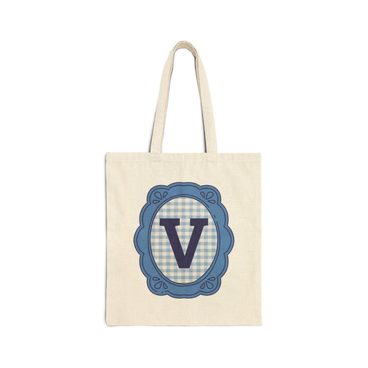 Cute Initial Tote Bag for Daughter, Gingham Birthday Present for Niece, Cousin or Sister, Pretty Matching Bachelorette Tote for Bridesmaid V - BIG FRENCHIES