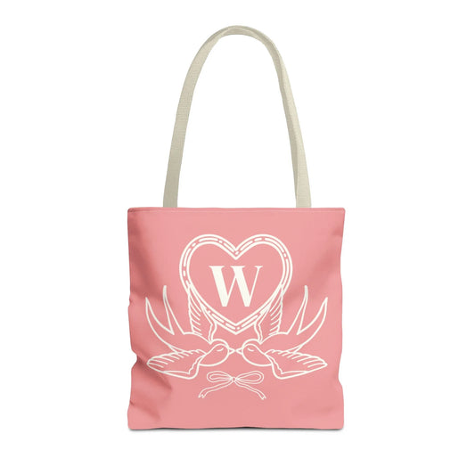 Cute Matching Bridal or Bachelorette Tote Bag with Birds, Nostalgic 90s Aesthetic Tote Bag with Heart, Soft Girl Style Present for Sister: W - BIG FRENCHIES