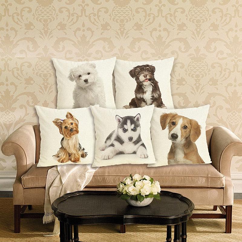 Cute Pet Dog Printed Cushion Cover Linen Pillow Cover Decorative Throw Pillow Cover For Sofa Chair Home-ST50DE5193SNV-BIG FRENCHIES-Stevvex