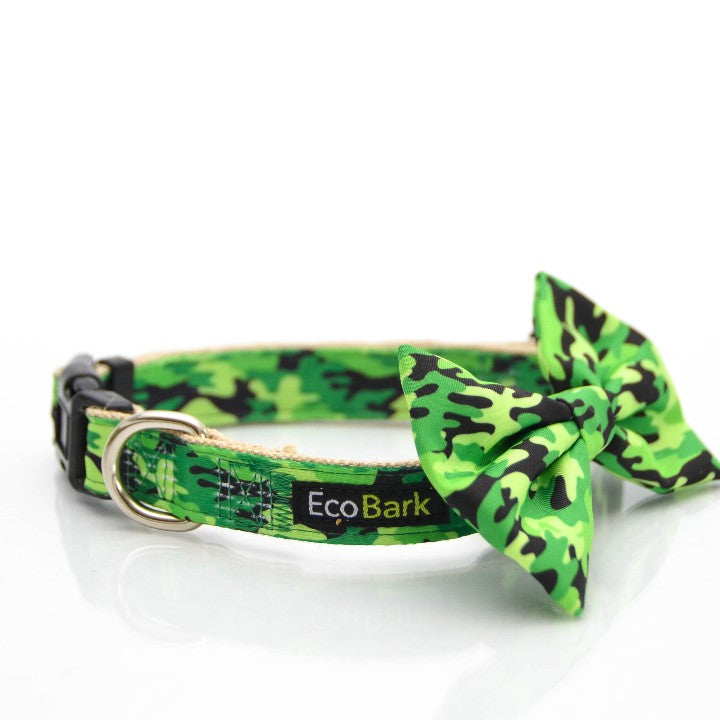 EcoBark Camo Bow Tie Dog Collar - Camouflage Print - BIG FRENCHIES