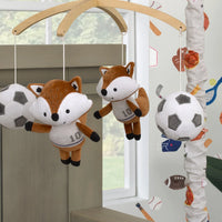 Team All Star Brown, White, Black and Grey, Fox with Soccer Balls Plush Musical Mobile - BIG FRENCHIES