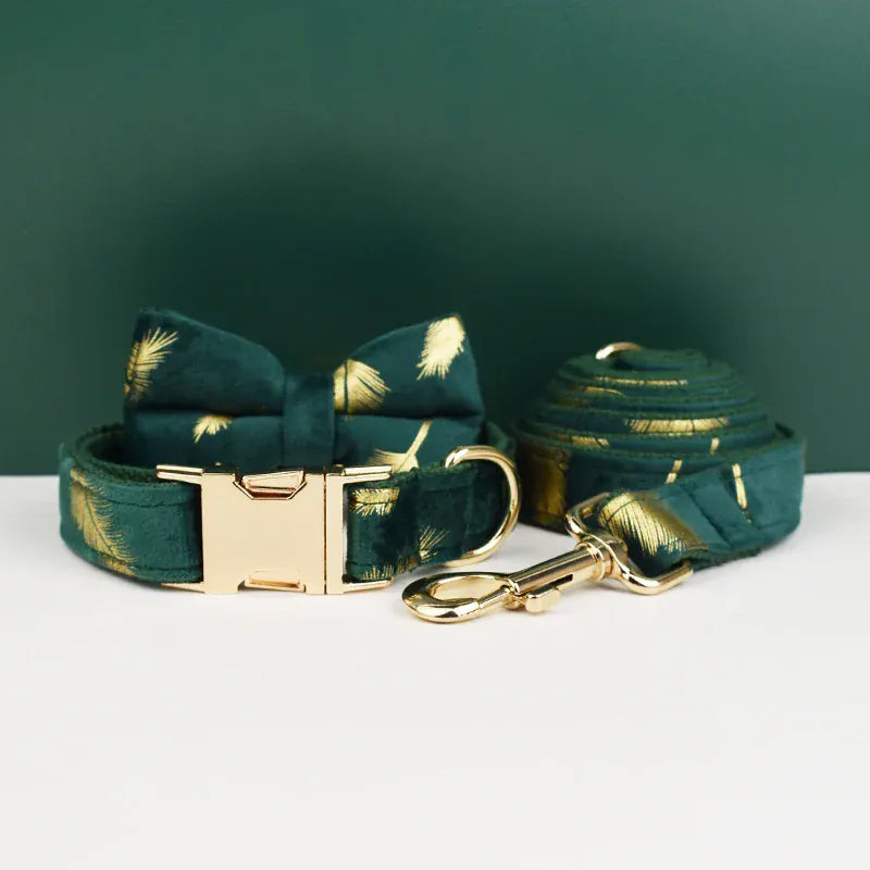 Personalized Green Feather Velvet Floral Classic Set