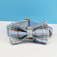 Dog Collar Leash Harness Set, Blue Plaid