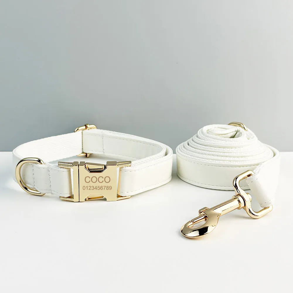 Personalized White Leather Classic Set