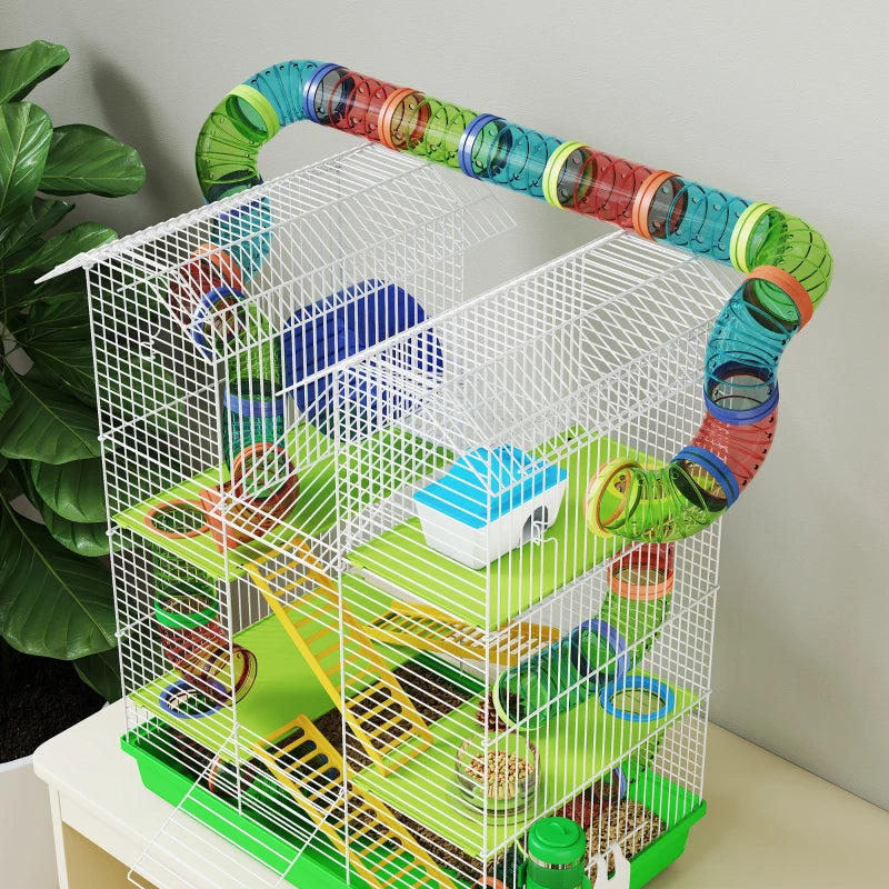 PawHut 5 Tier Hamster Cage With Tubes And Tunnels, Small Animal Cage, Rat Gerbil Cage With Water Bottle, Food Dish, Exer