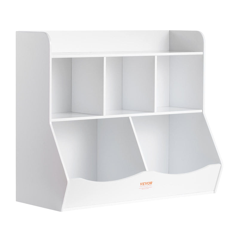 Wood Kid Storage Cubby, Toy Storage Organizer with Bookshelf, 5-Cubby Wood Toy Storage Cabinet, Children Book Toy Shelf for Kids Room, Playroom, Kindergarten, Nursery, White - BIG FRENCHIES