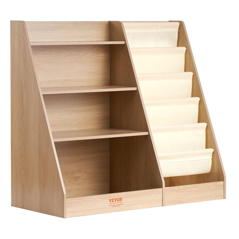 Wooden Kids Bookshelf 4-Tier, Toy Storage Organizer for Toddler, Book Shelf for Kids Rooms with 6-Layer Sling Book Rack, Baby Book Storage Shelves for Kids Room, Playroom, Kindergarten, Nursery - BIG FRENCHIES