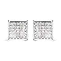 10K White Gold 3/4 Cttw Princess Diamond Composite Stud Earrings (I-J Color, I1-I2 Clarity)