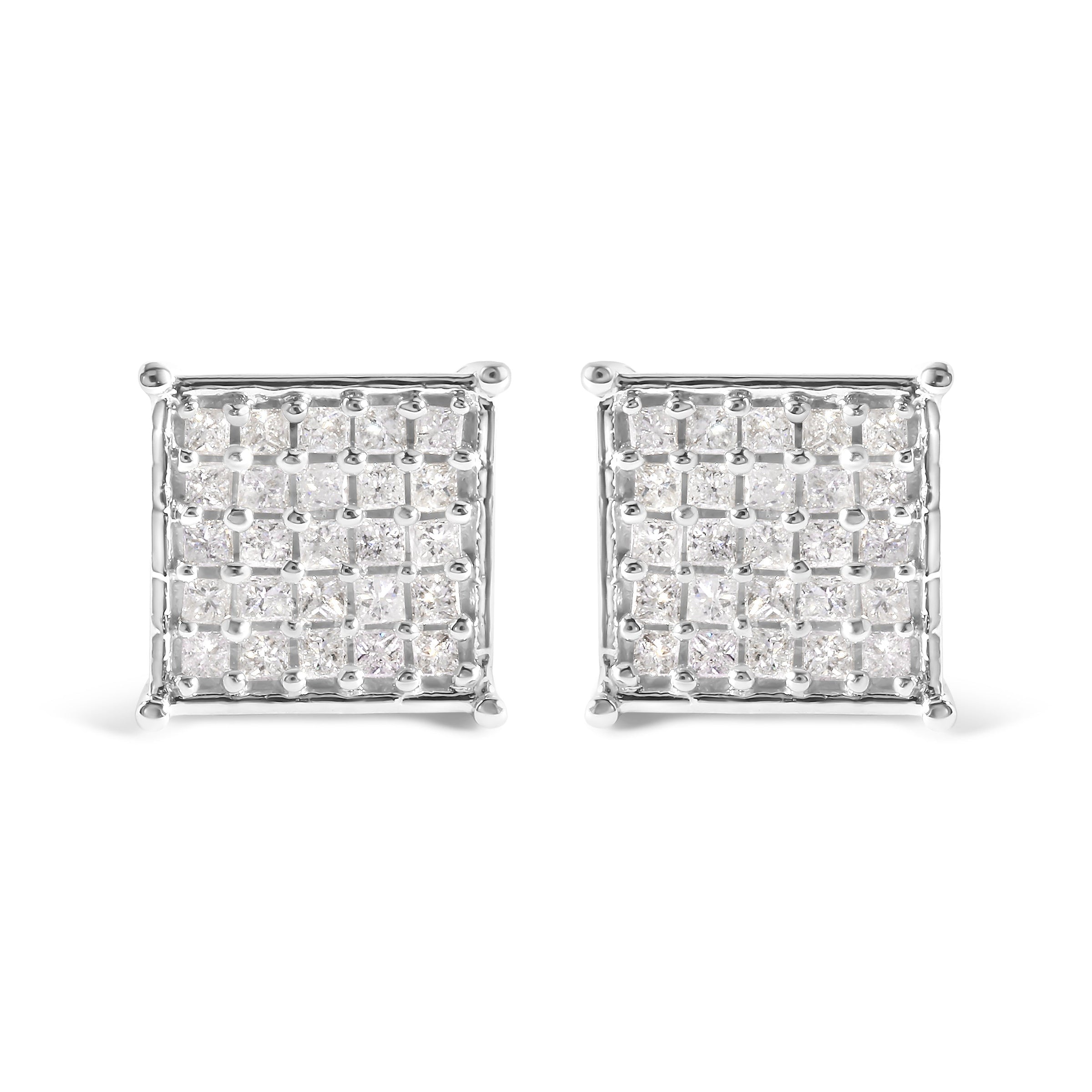 10K White Gold 3/4 Cttw Princess Diamond Composite Stud Earrings (I-J Color, I1-I2 Clarity)