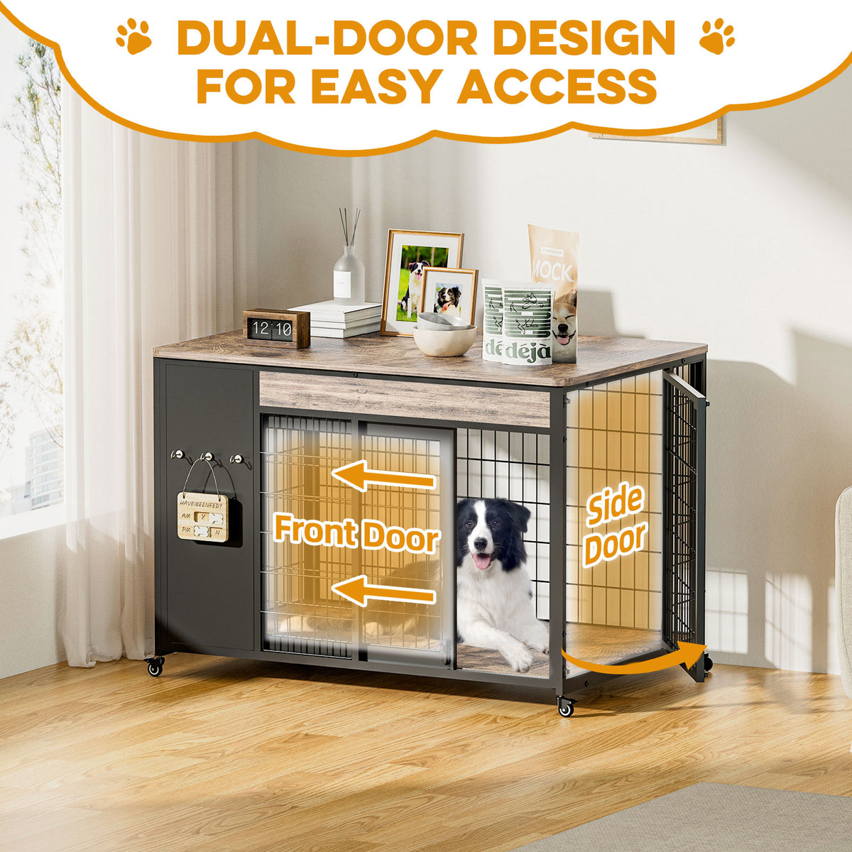 38in Dog Crate Furniture - Dog Crate With DIY Frame, Sliding Door Indoor Kennel, Wooden Dog Cage End Table, For Medium-L