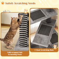 37" tall Cat Stairs with Scratching Mats - 3-Tier Perches, Spring Ball & Dangling Toys for Cats
