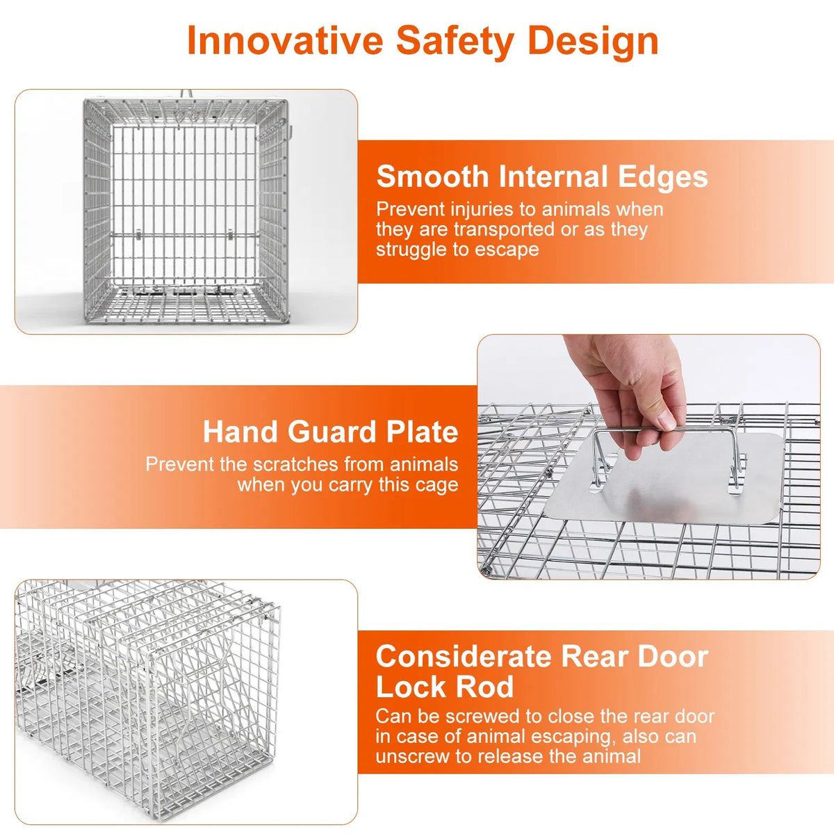 Humane Animal Trap Cage (30.51x11.02x11.81in) - Galvanized Sturdy Wire Mesh, Sensitive Trigger & Dual Doors, Handle Guar