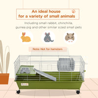 35"L Small Animal Cage, Rolling Bunny Cage, Guinea Pig Cage with Food Dish, Water Bottle, Hay Feeder, Platform, Ramp for