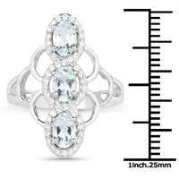 1.54 Carat Genuine Aquamarine and White Zircon .925 Sterling Silver Ring