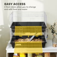 2-Tier Small Animal Cage with 2 Doors, Trays, Dish, Bottle, and Ramp for Bunny, Ferret, Chinchilla, Black