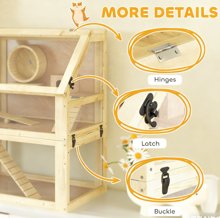 3 Tier Wooden Hamster Cage
