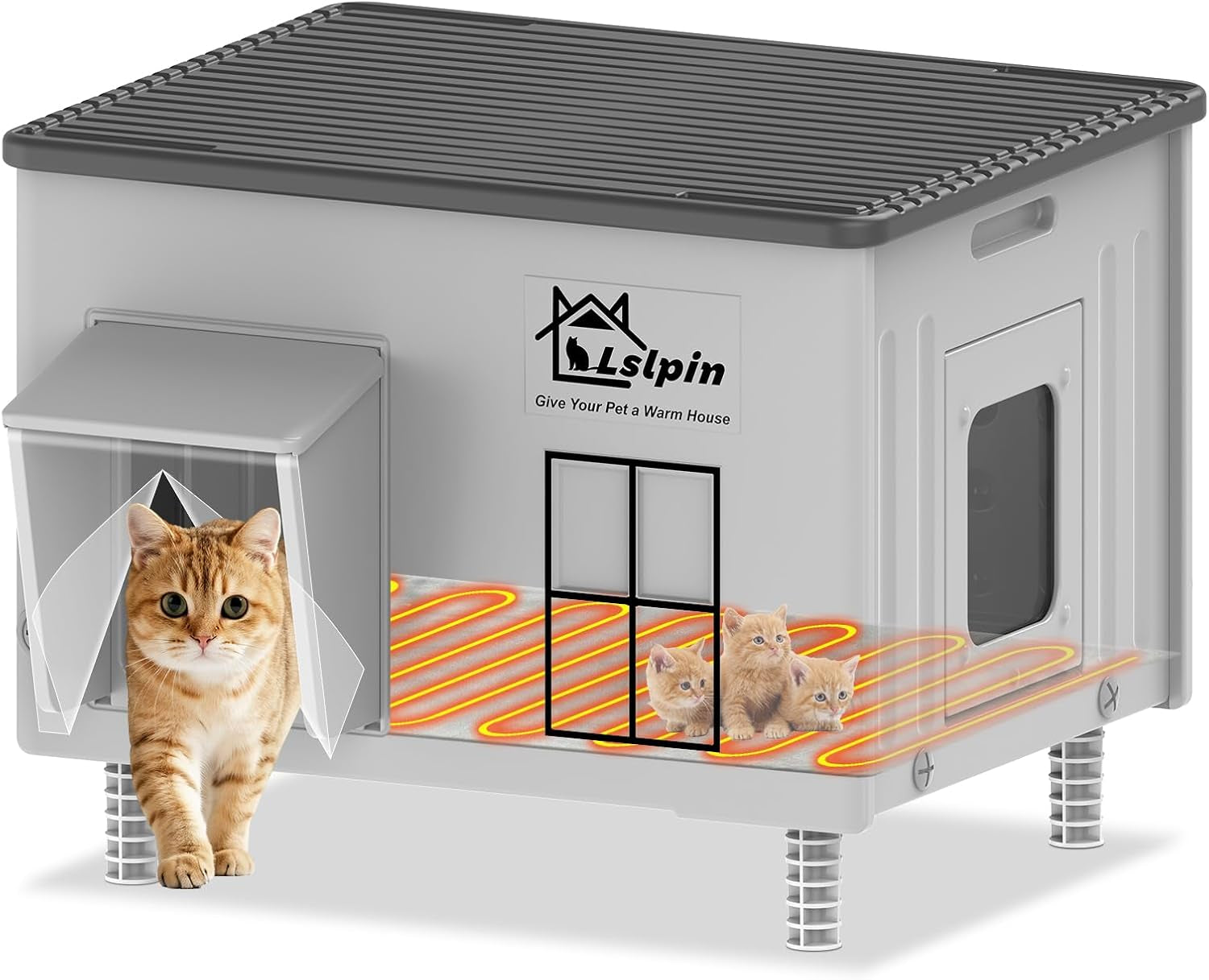 Heated Outdoor Cat House Insulated Elevated Escape Door 2 Sizes